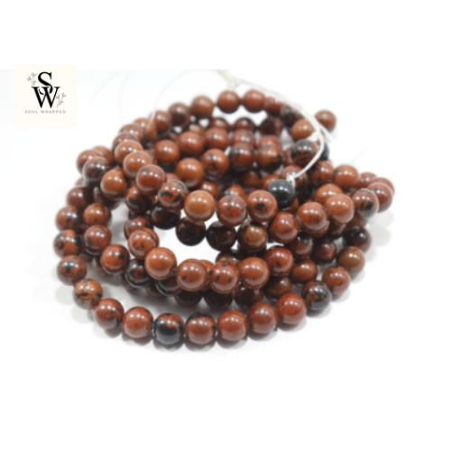 Natural Mahogany Obsidian Round Beads String