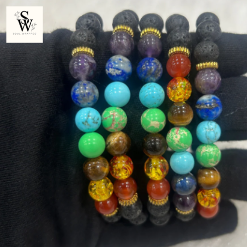 7 Chakra + lava Bracelet